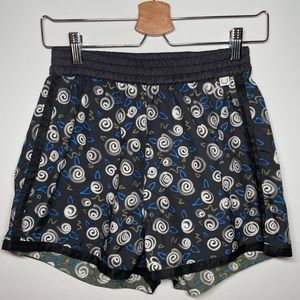 Fiorucci black running / track shorts with abstract graffiti spiral print
